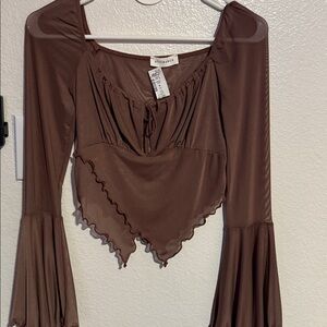 ATTIRANCE Sheer Mauve Long Sleeve Top